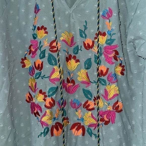 See And Be Seen Blue Embroidered Floral Blouse Sz. M - Picture 2 of 7